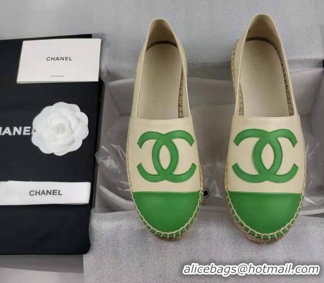 Grade Quality Chanel Lambskin Espadrilles Flat Green/beige 815133