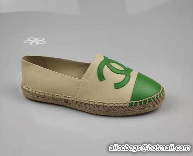 Grade Quality Chanel Lambskin Espadrilles Flat Green/beige 815133