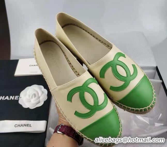 Grade Quality Chanel Lambskin Espadrilles Flat Green/beige 815133