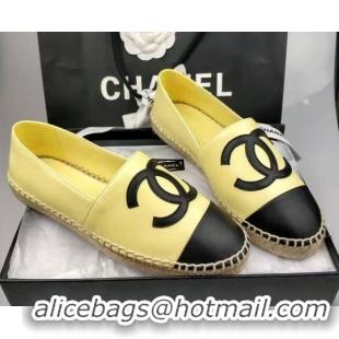 Stylish Chanel Lambskin Espadrilles Flat Yellow/Black 815134