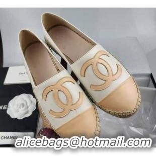 Top Grade Chanel Lambskin Espadrilles Flat White/Apricot 815135