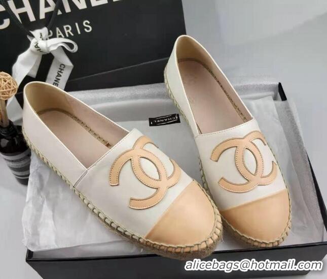 Top Grade Chanel Lambskin Espadrilles Flat White/Apricot 815135