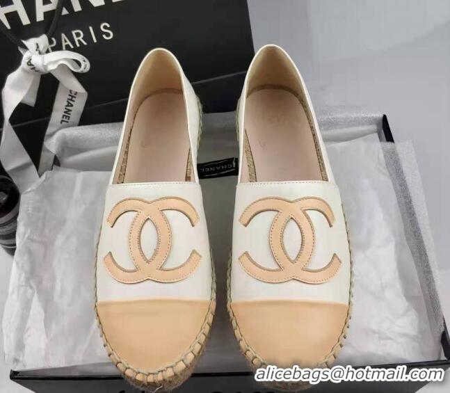 Top Grade Chanel Lambskin Espadrilles Flat White/Apricot 815135