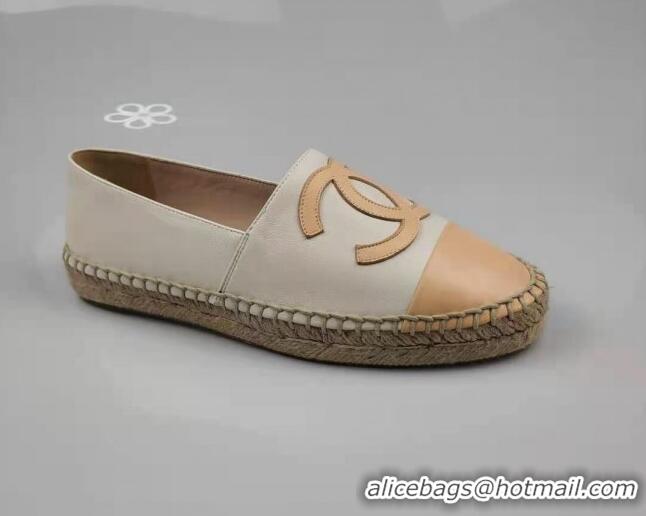 Top Grade Chanel Lambskin Espadrilles Flat White/Apricot 815135