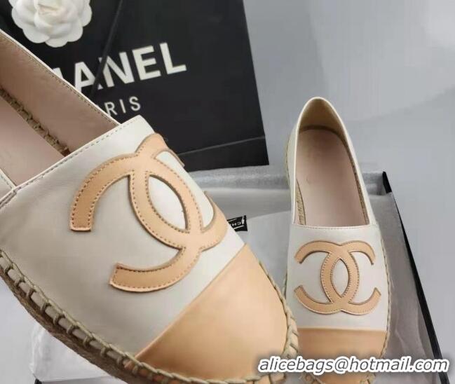 Top Grade Chanel Lambskin Espadrilles Flat White/Apricot 815135