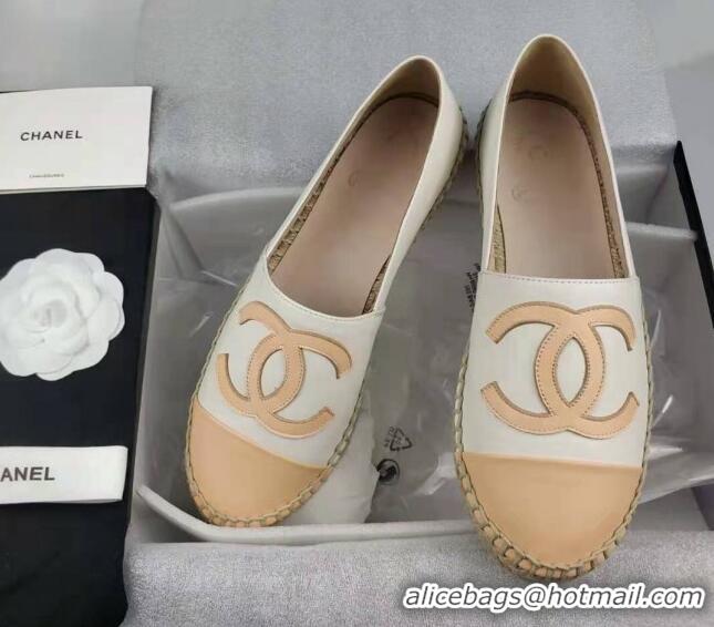 Top Grade Chanel Lambskin Espadrilles Flat White/Apricot 815135