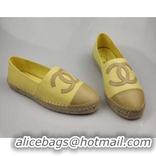 Good Looking Chanel Lambskin Espadrilles Flat Yellow 815136