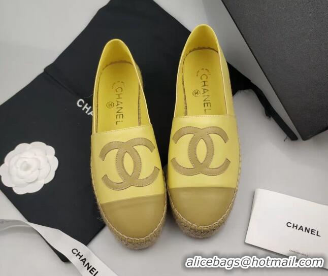 Good Looking Chanel Lambskin Espadrilles Flat Yellow 815136