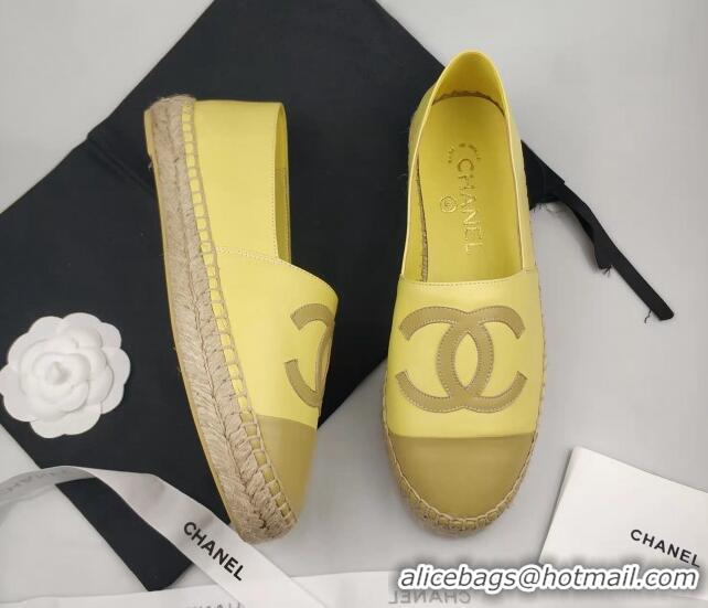 Good Looking Chanel Lambskin Espadrilles Flat Yellow 815136