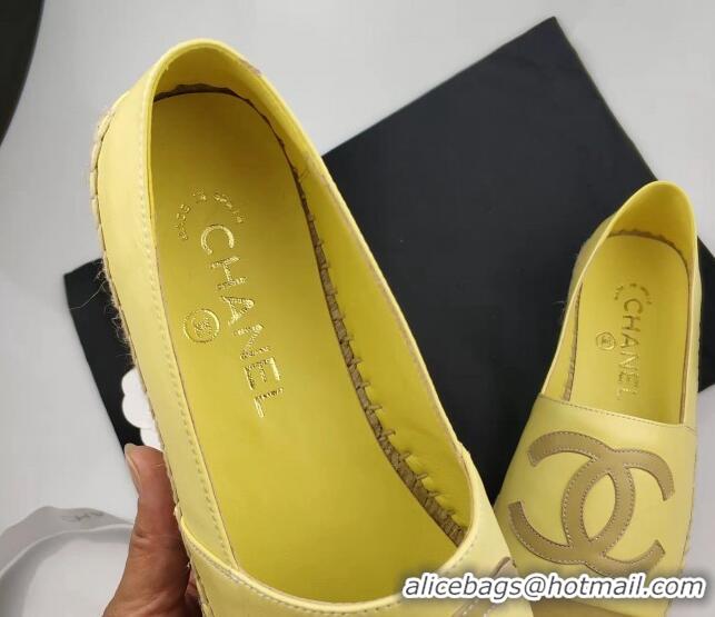 Good Looking Chanel Lambskin Espadrilles Flat Yellow 815136