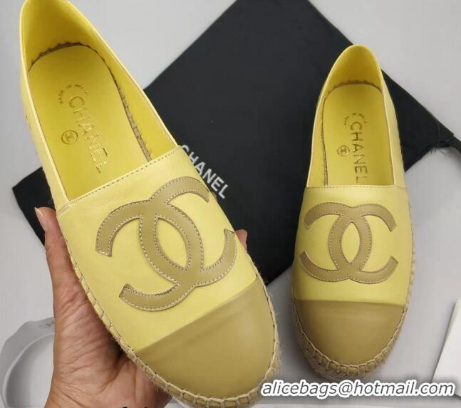 Good Looking Chanel Lambskin Espadrilles Flat Yellow 815136