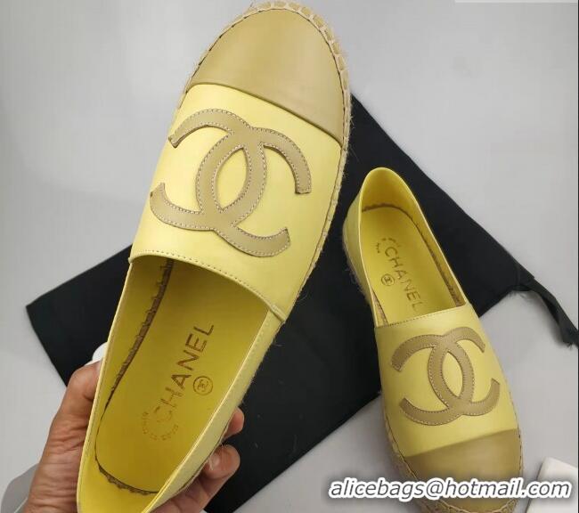 Good Looking Chanel Lambskin Espadrilles Flat Yellow 815136