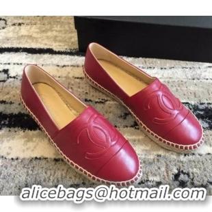 Best Product Chanel Lambskin Espadrilles Flat Red 815137