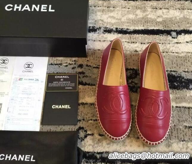 Best Product Chanel Lambskin Espadrilles Flat Red 815137