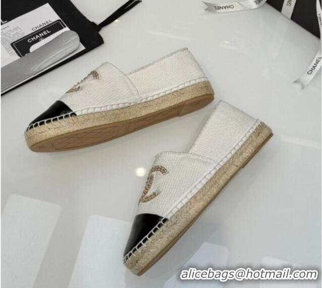 Pretty Style Chanel Knit & Calfskin Espadrilles Flat White 816001