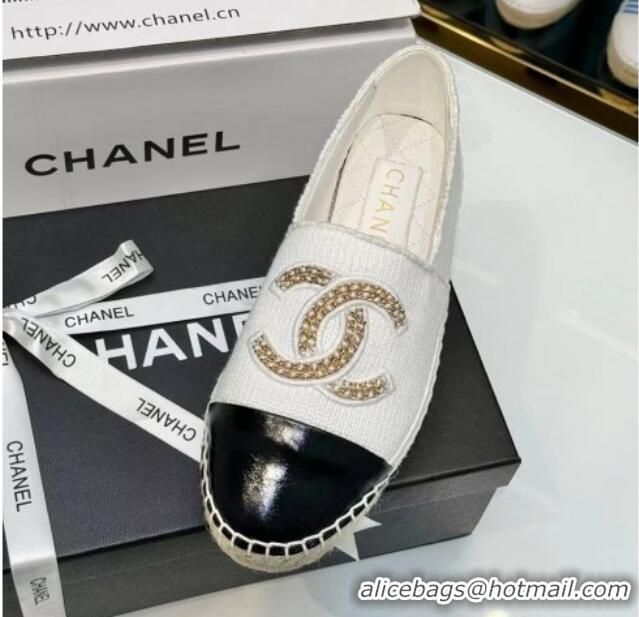 Pretty Style Chanel Knit & Calfskin Espadrilles Flat White 816001