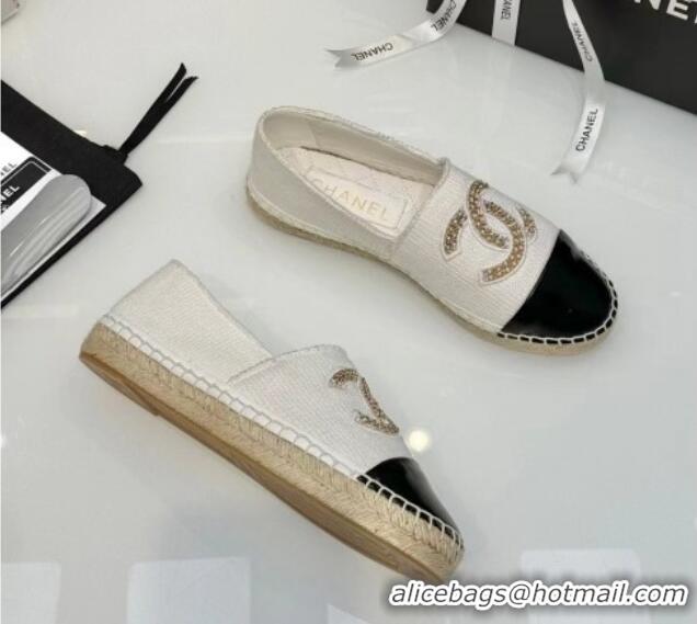 Pretty Style Chanel Knit & Calfskin Espadrilles Flat White 816001