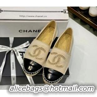 Best Grade Chanel Knit & Calfskin Espadrilles Flat Beige 816002