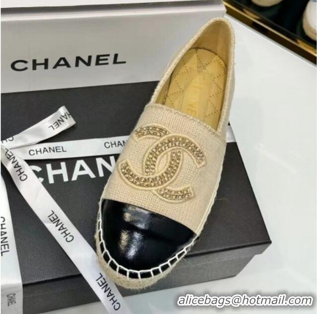 Best Grade Chanel Knit & Calfskin Espadrilles Flat Beige 816002