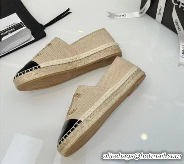 Best Grade Chanel Knit & Calfskin Espadrilles Flat Beige 816002