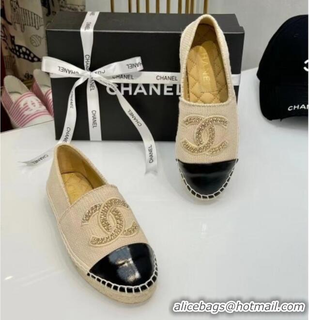 Best Grade Chanel Knit & Calfskin Espadrilles Flat Beige 816002