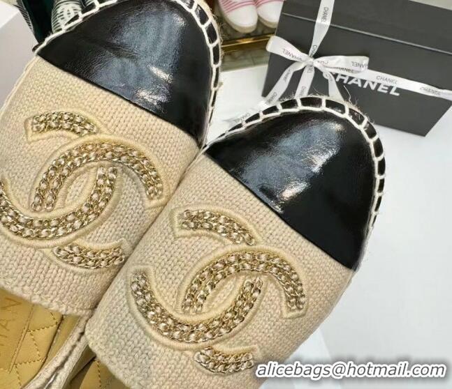 Best Grade Chanel Knit & Calfskin Espadrilles Flat Beige 816002