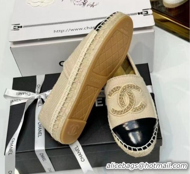 Best Grade Chanel Knit & Calfskin Espadrilles Flat Beige 816002