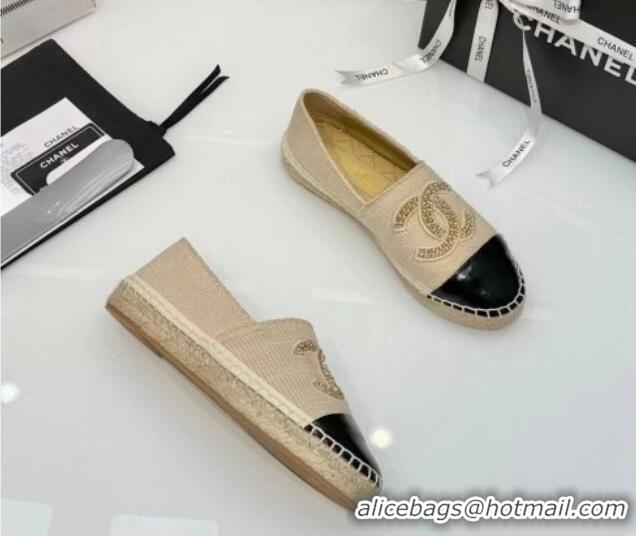 Best Grade Chanel Knit & Calfskin Espadrilles Flat Beige 816002