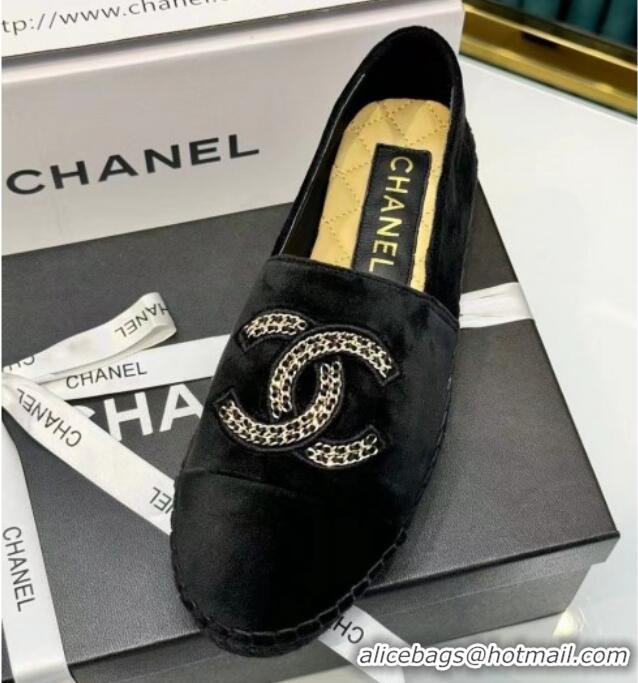 Shop Duplicate Chanel Suede Espadrilles Flat Black 816003