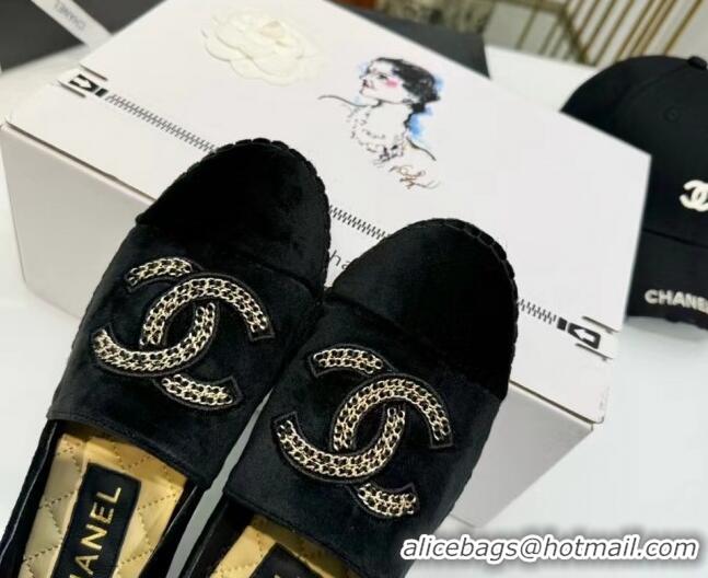 Shop Duplicate Chanel Suede Espadrilles Flat Black 816003