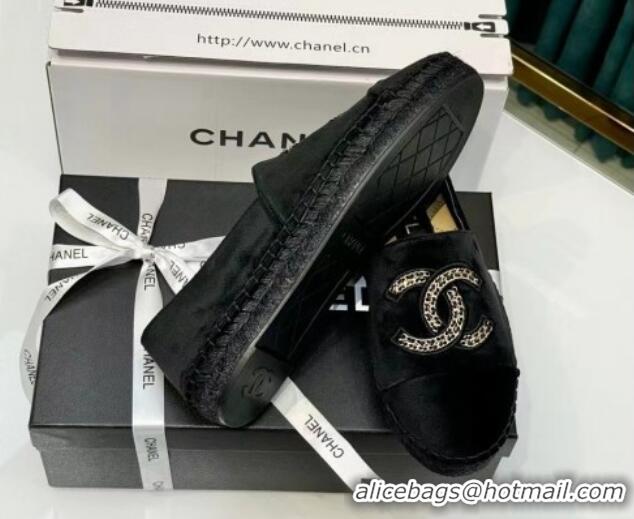 Shop Duplicate Chanel Suede Espadrilles Flat Black 816003