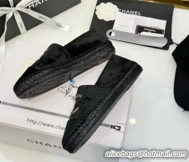 Shop Duplicate Chanel Suede Espadrilles Flat Black 816003