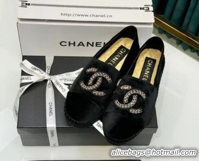 Shop Duplicate Chanel Suede Espadrilles Flat Black 816003