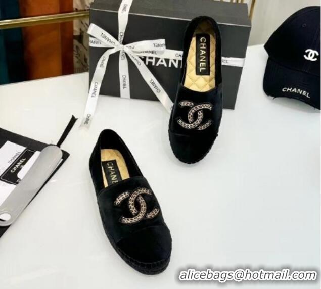 Shop Duplicate Chanel Suede Espadrilles Flat Black 816003