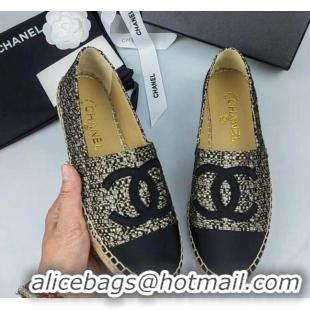 Discount Fashion Chanel Tweed & Grosgrain Espadrilles Flat Gold/Black 816004