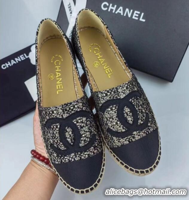 Discount Fashion Chanel Tweed & Grosgrain Espadrilles Flat Gold/Black 816004