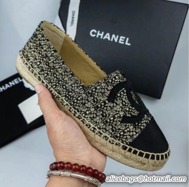 Discount Fashion Chanel Tweed & Grosgrain Espadrilles Flat Gold/Black 816004