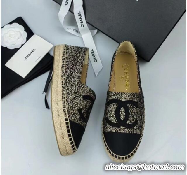 Discount Fashion Chanel Tweed & Grosgrain Espadrilles Flat Gold/Black 816004