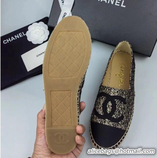 Discount Fashion Chanel Tweed & Grosgrain Espadrilles Flat Gold/Black 816004