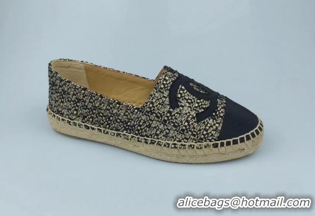 Discount Fashion Chanel Tweed & Grosgrain Espadrilles Flat Gold/Black 816004