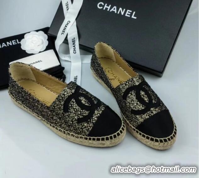 Discount Fashion Chanel Tweed & Grosgrain Espadrilles Flat Gold/Black 816004