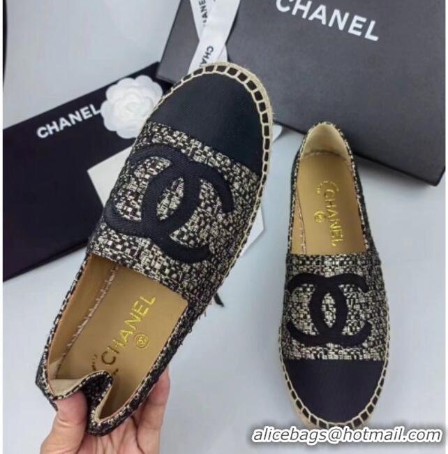 Discount Fashion Chanel Tweed & Grosgrain Espadrilles Flat Gold/Black 816004