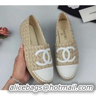 Low Cost Chanel Tweed & Lambskin Espadrilles Flat Beige/White 816005