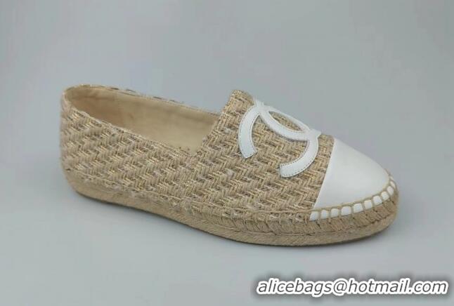 Low Cost Chanel Tweed & Lambskin Espadrilles Flat Beige/White 816005