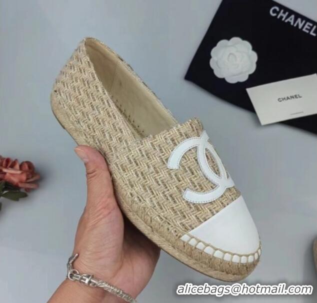 Low Cost Chanel Tweed & Lambskin Espadrilles Flat Beige/White 816005