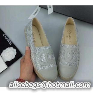 Durable Chanel Tweed, Sequins and Lambskin Espadrilles Flat Grey 816006