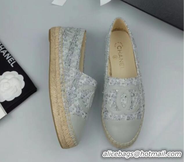 Durable Chanel Tweed, Sequins and Lambskin Espadrilles Flat Grey 816006