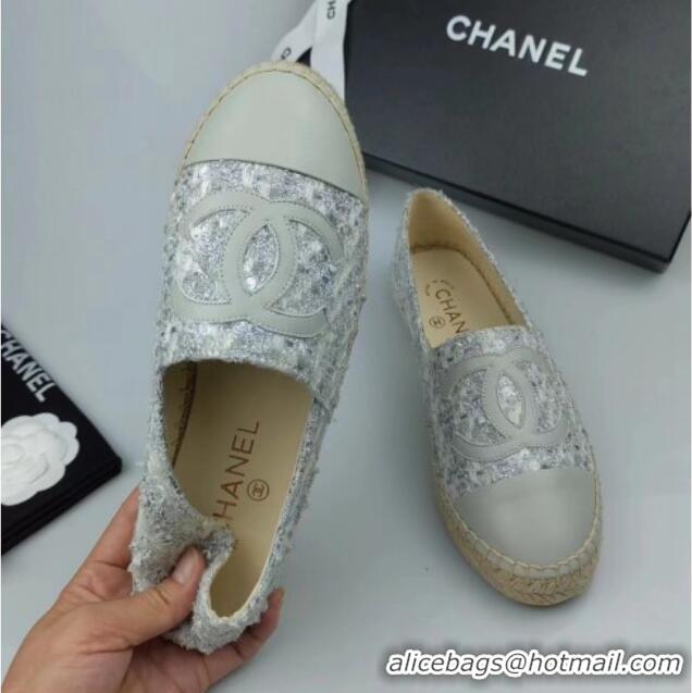 Durable Chanel Tweed, Sequins and Lambskin Espadrilles Flat Grey 816006