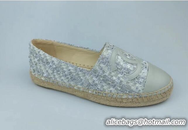 Durable Chanel Tweed, Sequins and Lambskin Espadrilles Flat Grey 816006