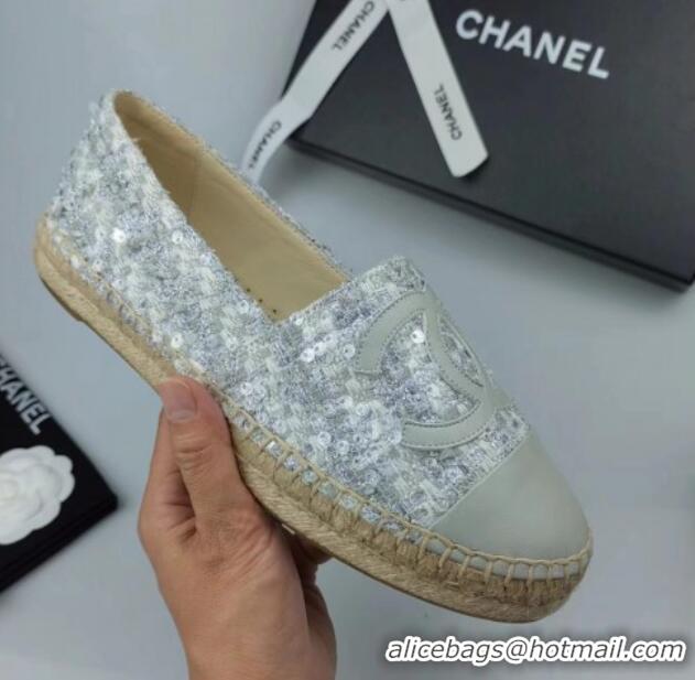 Durable Chanel Tweed, Sequins and Lambskin Espadrilles Flat Grey 816006